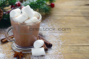 Cocoa with marshmallow traditional Christmas dessert