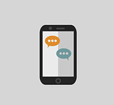 Flat vector phone illustration with bubble speech