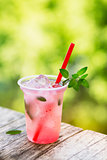 Refreshing berry drink with ice and mint.