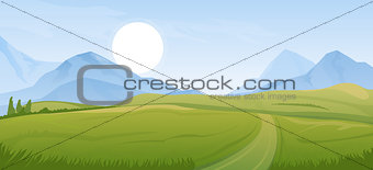 Rural summer landscape with mountains