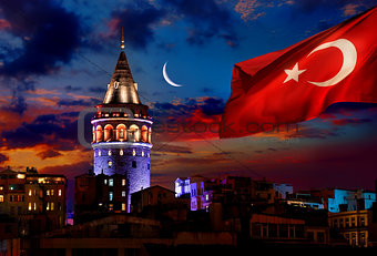 Flag and Galata Tower 