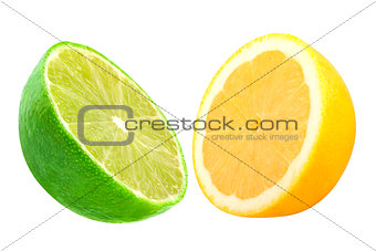 Half lime and lemon isolated on white 