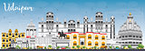 Udaipur Skyline with Color Buildings and Blue Sky.