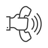 Hand with Phone Thin Line Vector Icon.