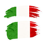 Grunge brush stroke with Italy national flag on white
