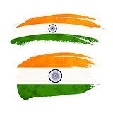 Grunge brush stroke with India national flag on white