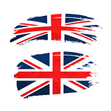 Grunge brush stroke with United Kingdom national flag on white