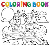 Coloring book Native Americans in boat