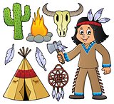 Native American boy and various objects