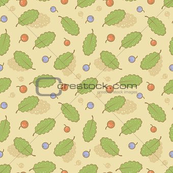 Seamless background with berries and leaves