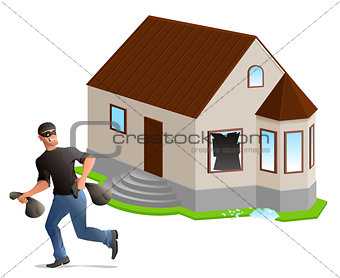 Man thief robbed house. Home insurance