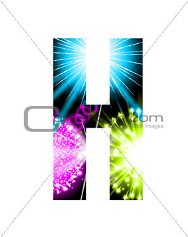 Sparkler firework letter isolated on white background. Vector design light effect alphabet. Letter H