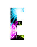 Sparkler firework letter isolated on white background. Vector design light effect alphabet. Letter E