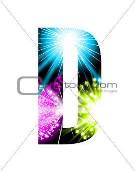 Sparkler firework letter isolated on white background. Vector design light effect alphabet. Letter D