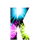 Sparkler firework letter isolated on white background. Vector design light effect alphabet. Letter K