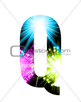 Sparkler firework letter isolated on white background. Vector design light effect alphabet. Letter Q
