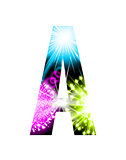 Sparkler firework letter isolated on white background. Vector design light effect alphabet. Letter A