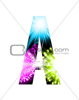 Sparkler firework letter isolated on white background. Vector design light effect alphabet. Letter A