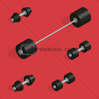 Flat design elements for gym and fitness in 3D, vector illustration.