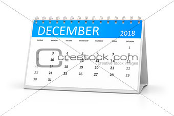table calendar 2018 december
