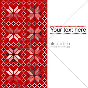 Card with ethnic ornament design in white,red and black colors