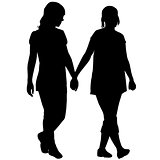 Silhouettes of lesbian couple holding hands