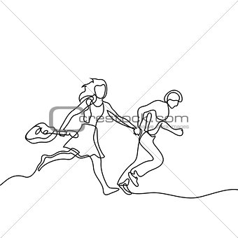 Happy jumping couple with guitar