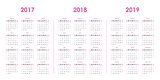 Calendar template for 2017, 2018, 2019