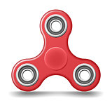 Red plastic hand fidget spinner toy - stress and anxiety relief. Realistic vector illustration