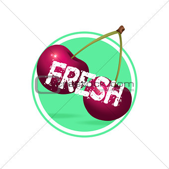 Cherry drink minimalistic label design. Fresh berries juice stic