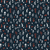 Branch and berries hand drawn seamless pattern