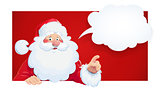 Santa Claus with speech bubble. Christmas cartoon character.