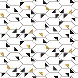 Black and glitter gold triangles mesh seamless vector pattern.
