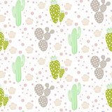 Cactus desert vector seamless pattern. Green and grey nature fabric print texture.