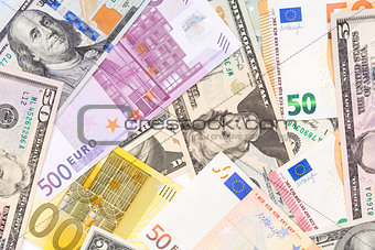 Background made from euro and dollar banknotes.