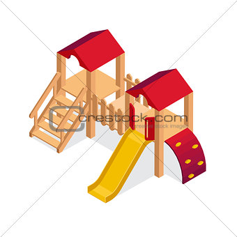 Isometric playground building element. Kids slide vector icon