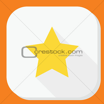 Yellow star icon with long shadow. Modern simple flat sign. Internet concept. Trendy symbol for website, web button, mobile app.