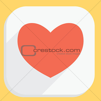 Red heart icon with long shadow. Modern simple flat feelings shape sign. Internet concept. Trendy vector love symbol for website, web button, mobile app.
