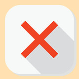 Delete close exit icon. Symbol for web application menu. Flat design button with long shadow.