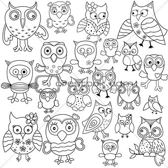 Set of amusing owl outlines