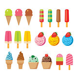 Ice cream set for summer flat design isolated background