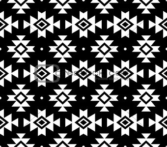 Aztec vector pattern, Tribal background, Navajo design in white on black background