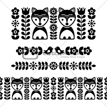 Scandinavian folk art pattern - black long stripe, seamless background, Finnish inspired, Nordic style