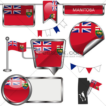 Glossy icons with flag of province Manitoba