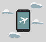 Vector Flat phone illustration with plane
