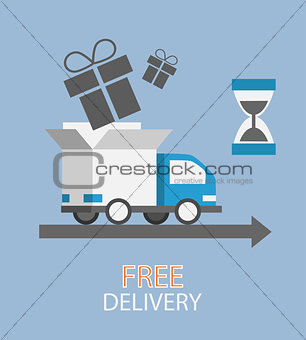free delivery concept in flat style - truck with gift