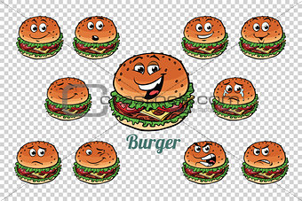 Burger fast food emotions characters collection set