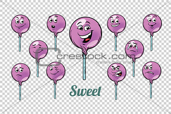 round Lollipop candy emotions characters collection set