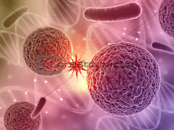 3D medical background with a virus cell attacking another