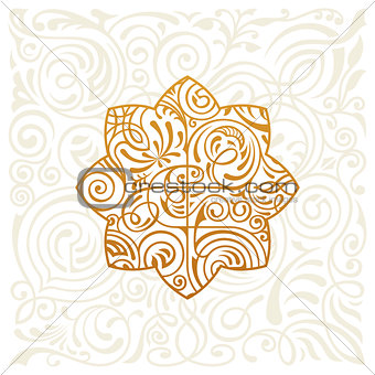 Vector logo design. Floral round gold islam star. Vintage element, emblem in Eastern style